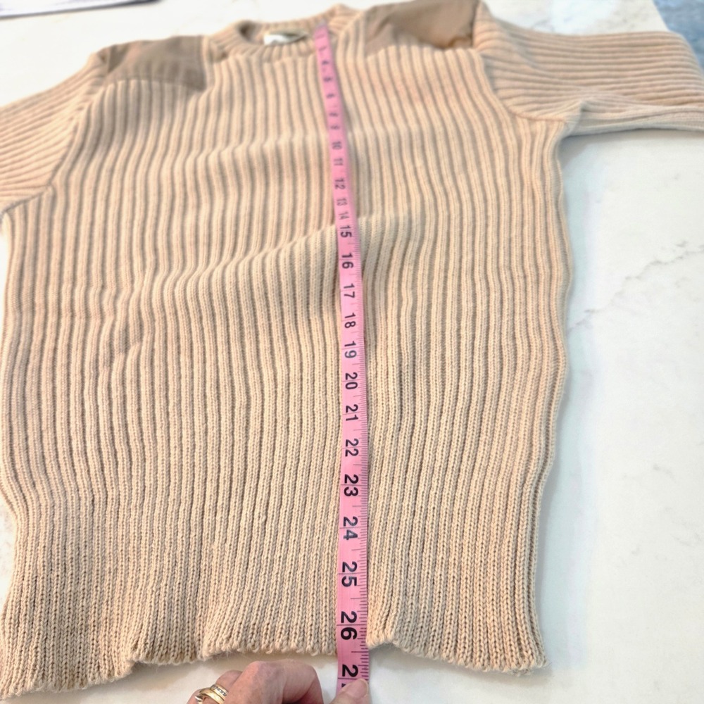 LL Bean Commando Vintage 80s Sweater Large Tan Wool From England Patches Preppy - Picture 6 of 9